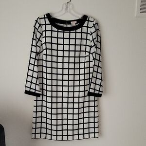 J. Crew Factory Women's Windowpane Shift Dress in Ivory/Black- Size 0